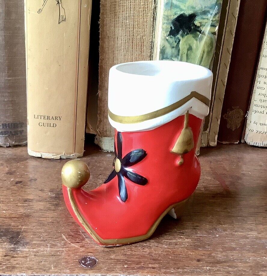 Vintage 1960 Holt & Howard Santa/Elf Red Boot Figurine Ceramic 3x3” Christmas