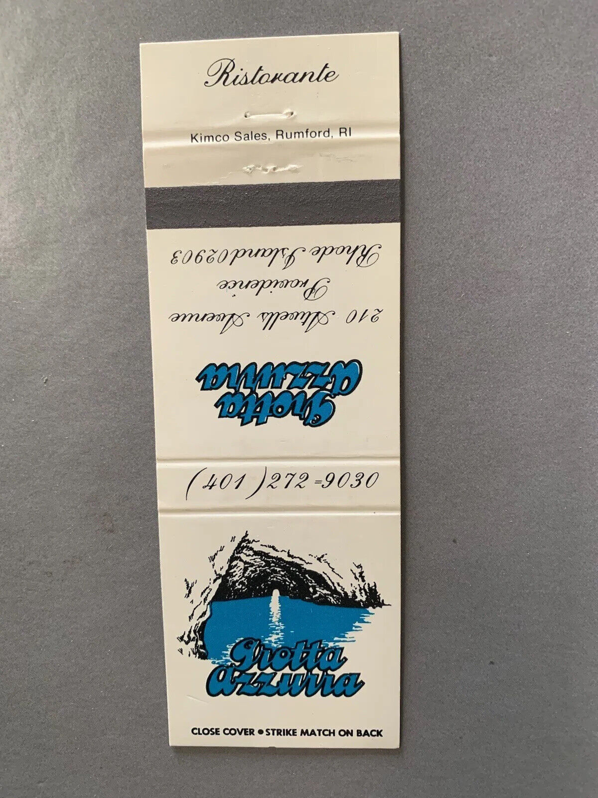 Vintage Grotta Azzurra Restaurant Providence Rhode Island Matchbook Cover Vtg
