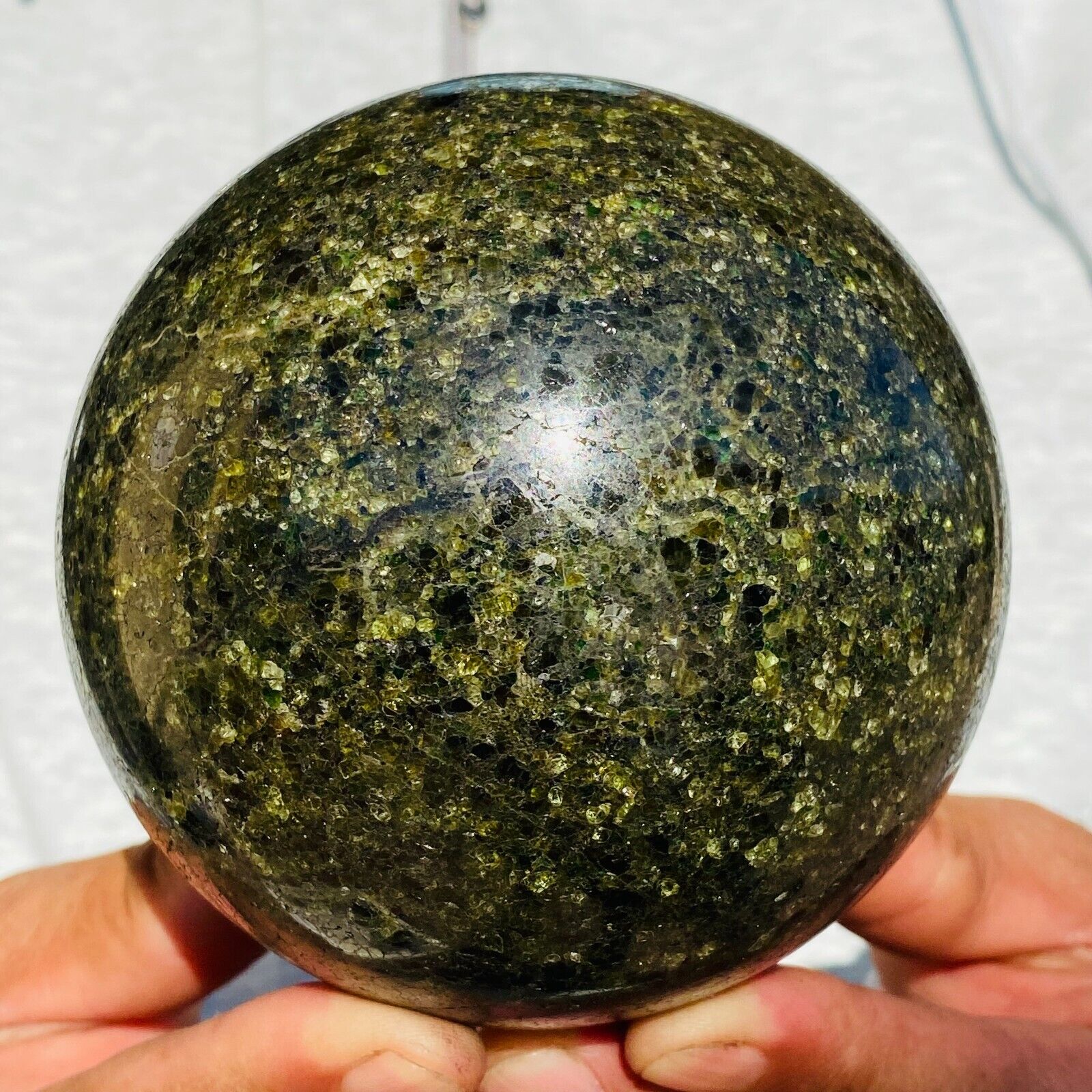 1900g Large Rare Peridot Olivine Dark Green Gemstone Sphere Ball Healing Mineral
