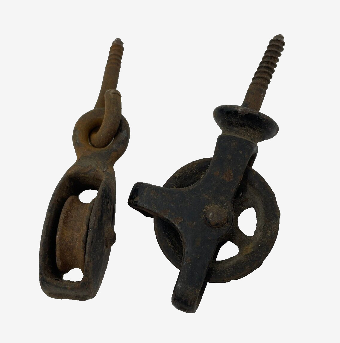 2 Small Vintage Cast Iron Pullies