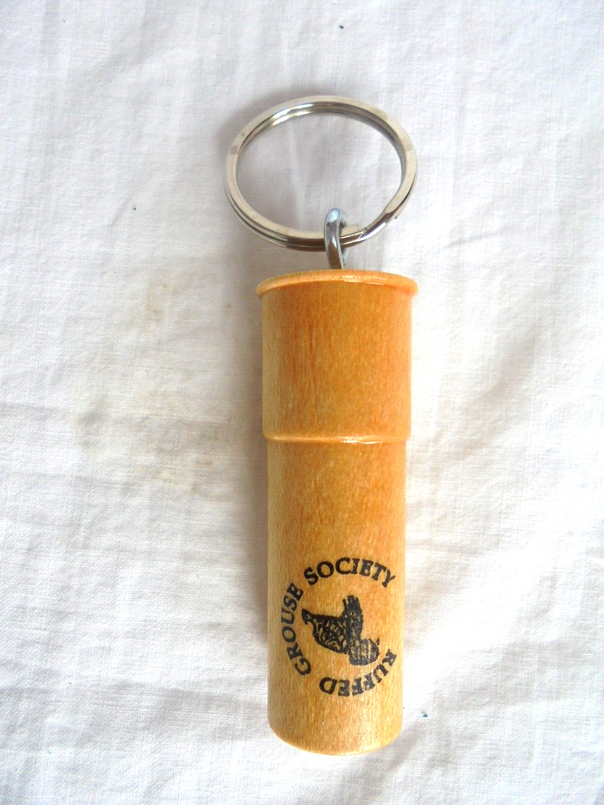 Vintage Ruffed Grouse Society Wood Shotgun Shell Keychain