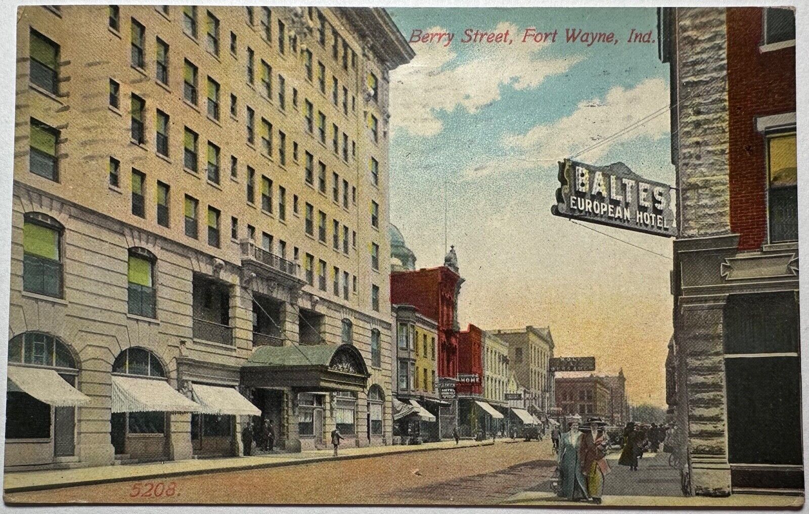 Fort Wayne Indiana Berry Street Baltes European Hotel Postcard c1900s