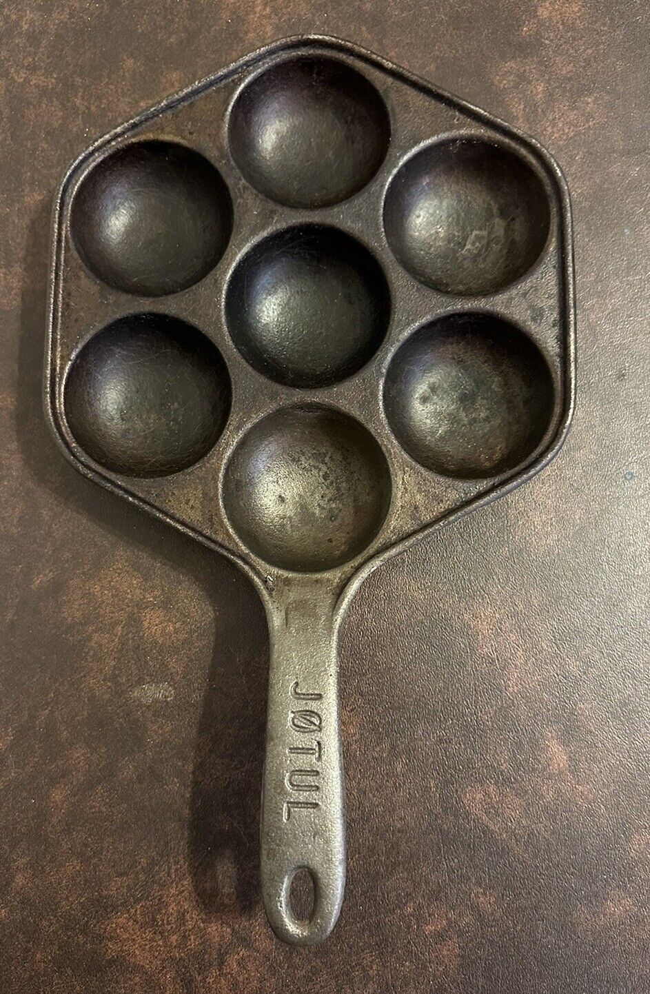 Vintage Jotul hexagon Cast Iron Pan Aebleskiver Biscuits Muffins Made In Norway