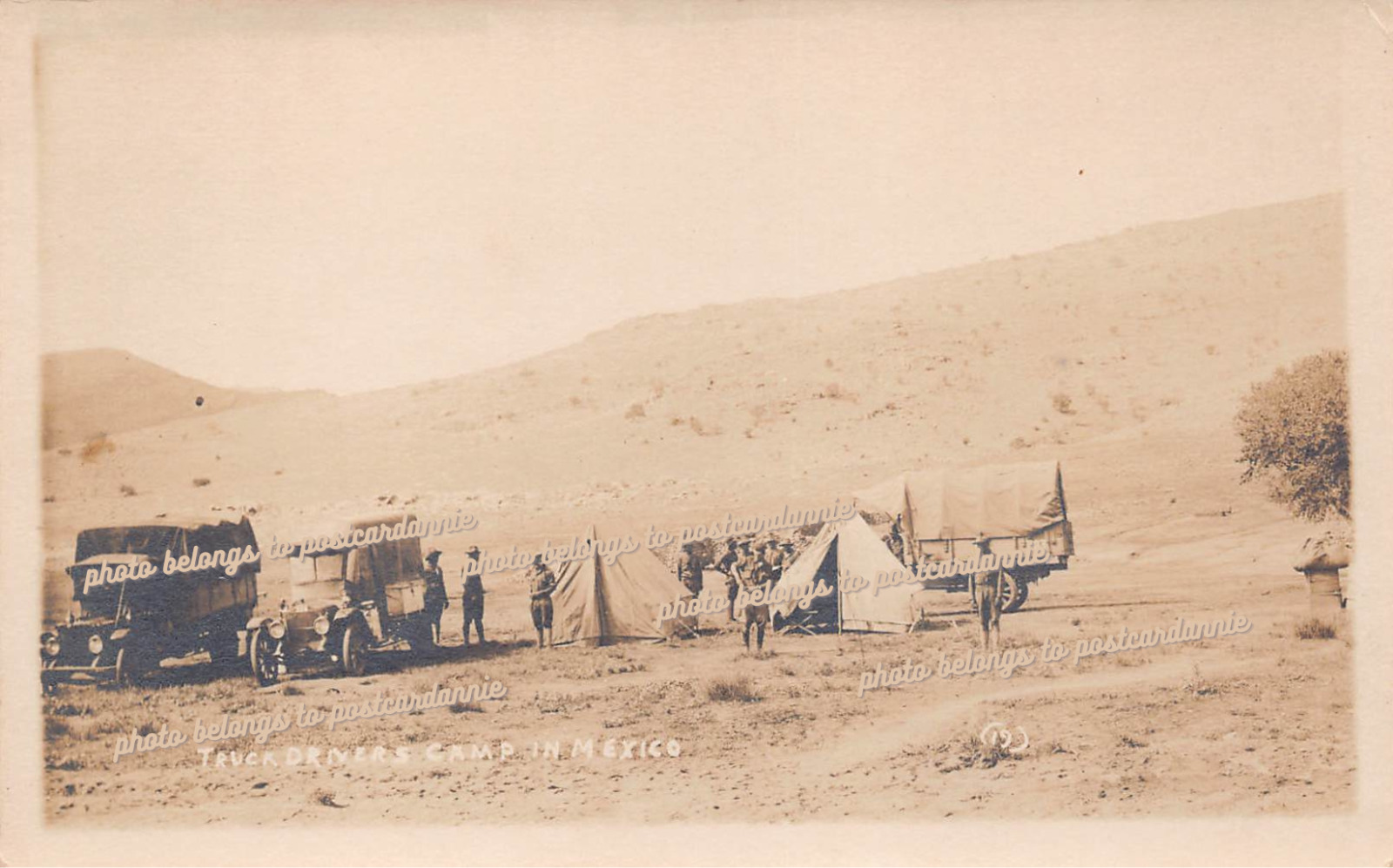 RPPC Pancho Villa Expedition US Military Camp Mexico Trucks Photo Postcard D7