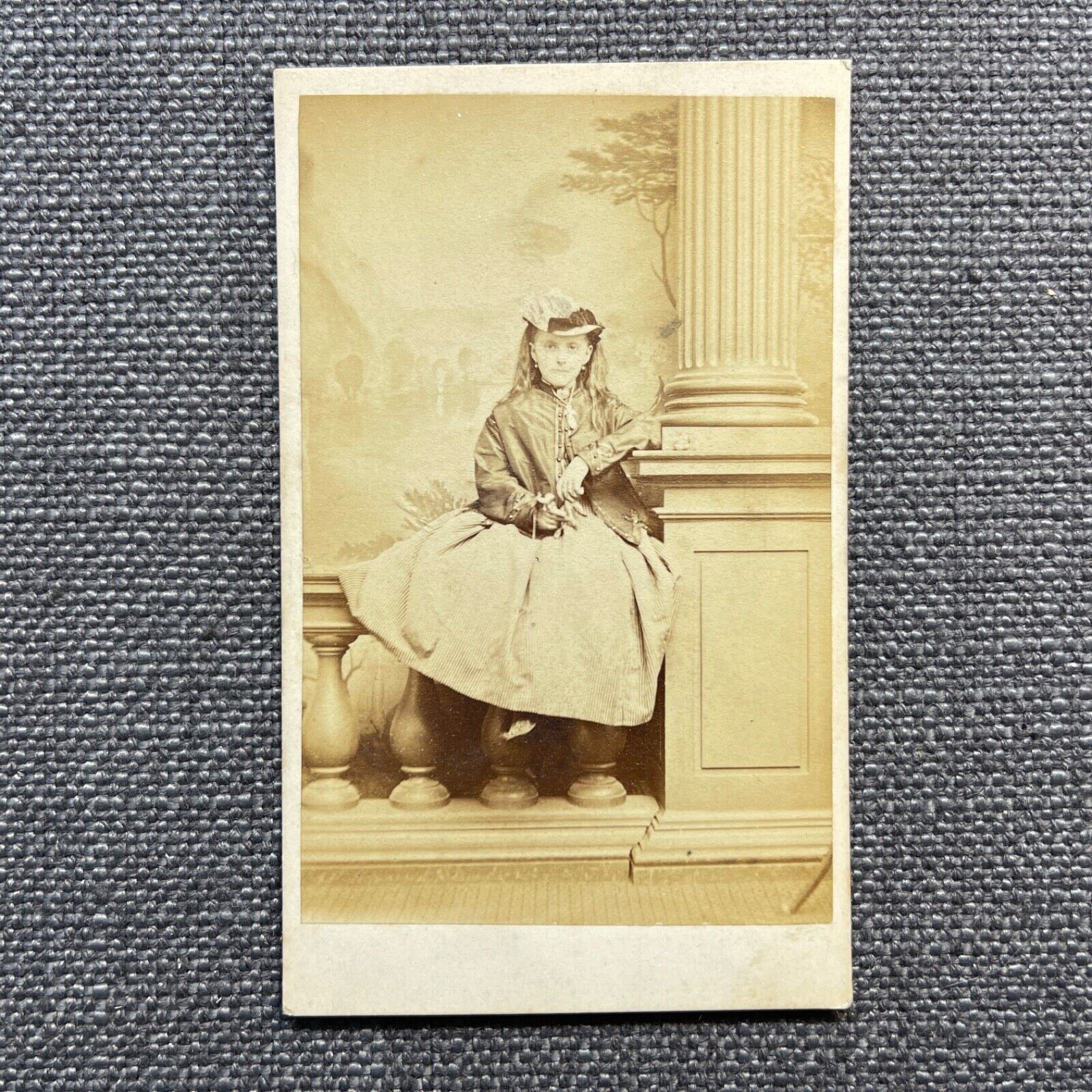 CDV Photo Antique Portrait Girl in Hoop Skirt Dress Hat Overcoat Jersey UK