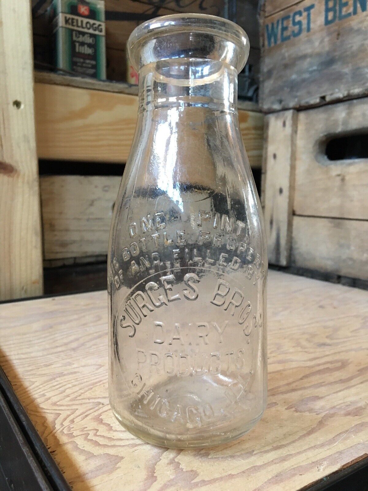 Vintage Pint Milk Bottle Surges Brothers Dairy Chicago Illinois