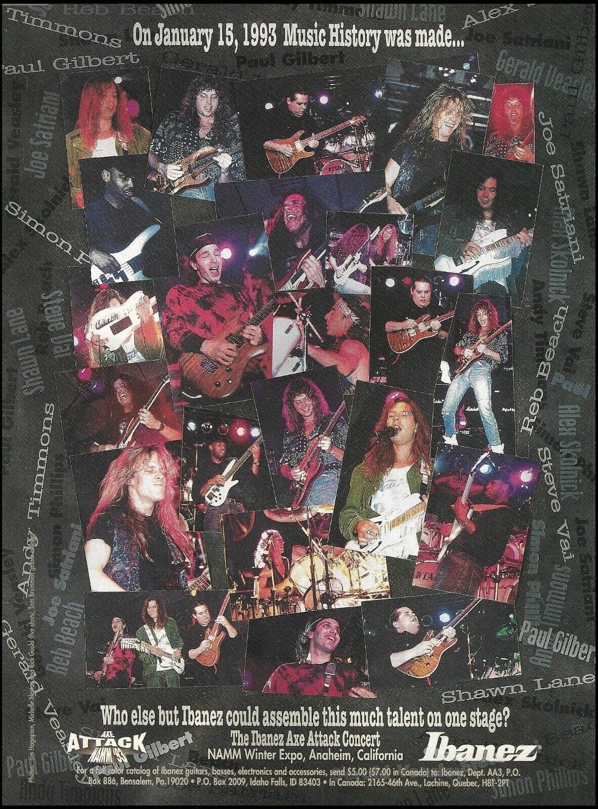 1993 Ibanez Axe Attack Concert ad Joe Satriani Paul Gilbert Shawn Lane Reb Beach