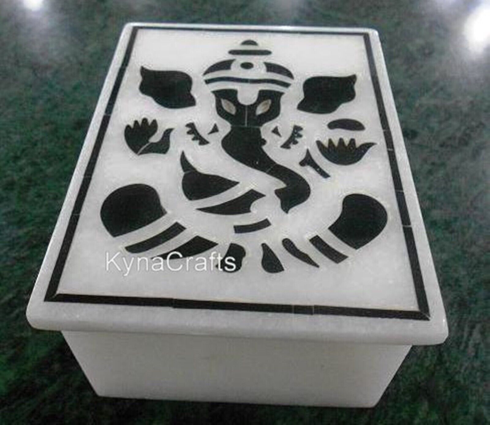 6x4 Inches Earring Box Inlaid with Lord Ganesha Pattern White Marble Jewelry Box
