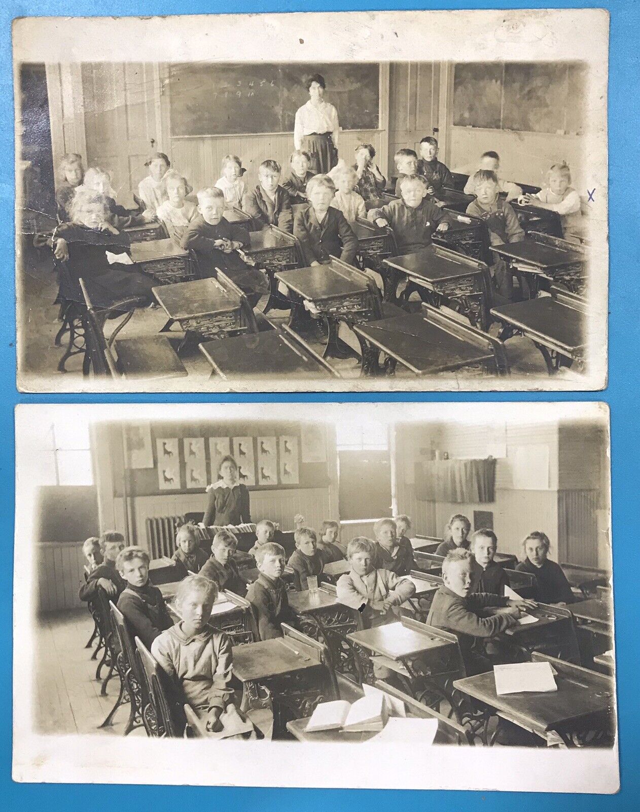 Vintage Audubon Minnesota Schoolroom RPPC Photo Postcards Students and Teacher