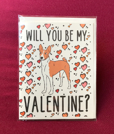 Basenji Valentines Day Card Handmade Holiday Dog VDay Notecard for All Ages
