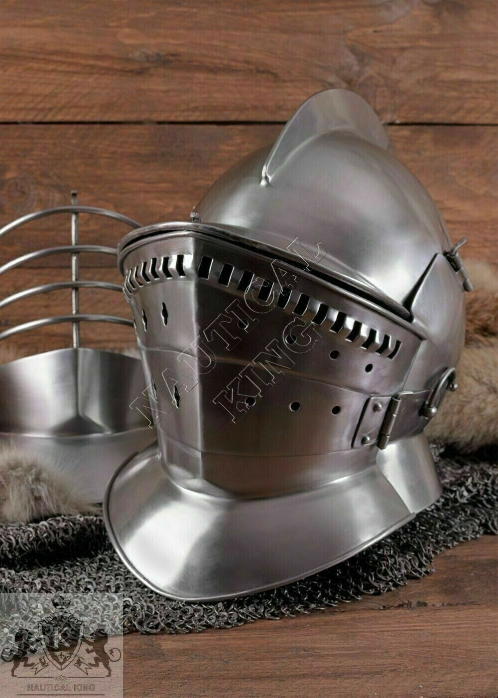 Medieval Knight European Closed Double Face Burgonet Armour Helmet Reprodu