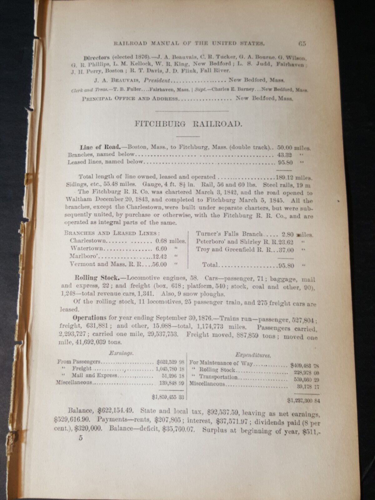 1878 original train report FITCHBURG RAILROAD Hoosac Tunnel Massachusetts 