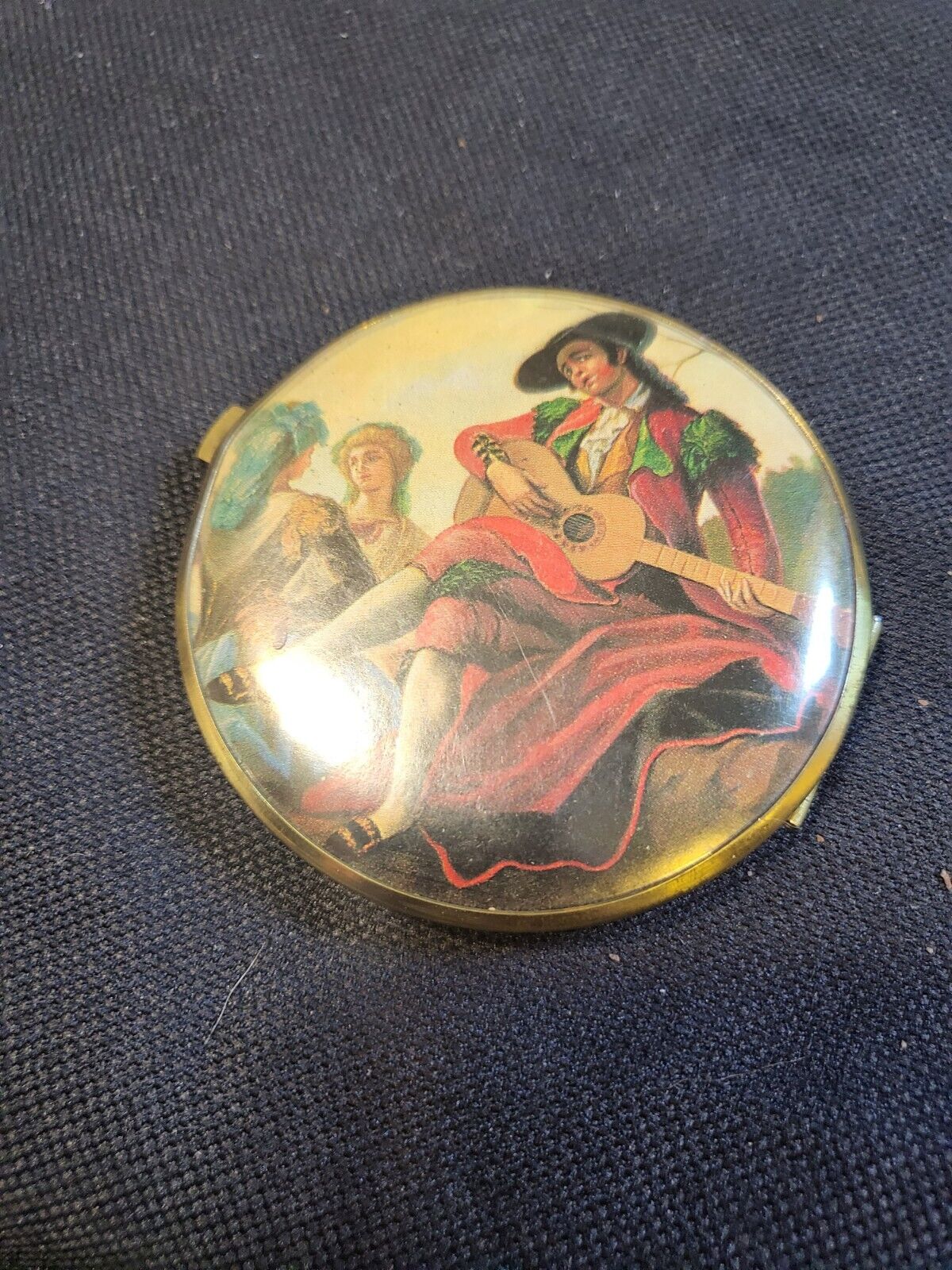 Vintage Dual Mirror Compact West Germany Romantic Full Color Scene 4 1/2\