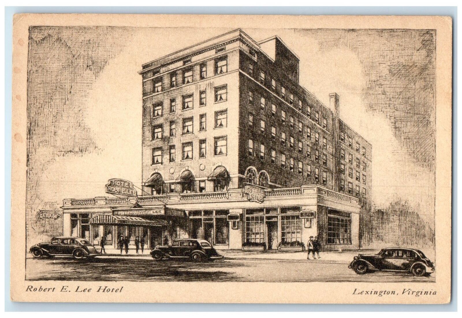 c1920s Robert E. Lee Hotel Exterior Roadside Lexington Virginia VA Cars Postcard