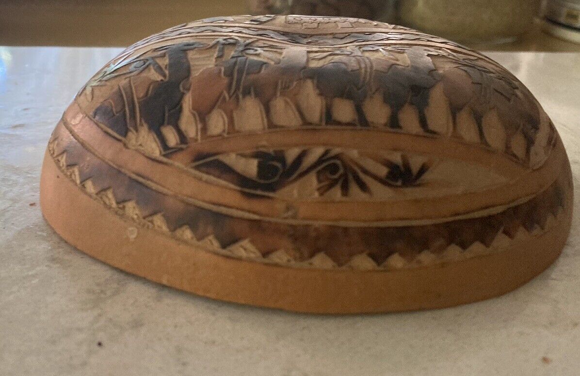 Folk Art Carved Gourd Most Likely From Peru. Presents As Shallow Carved Bowl