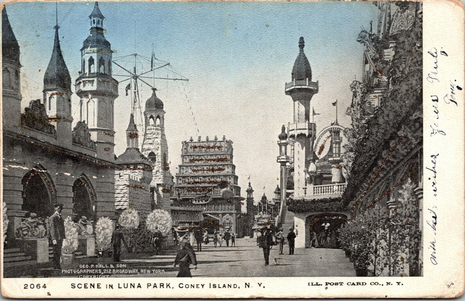 1900\'s NYC Postcard Scene in Luna Park, Coney Island New York NYC Glitter