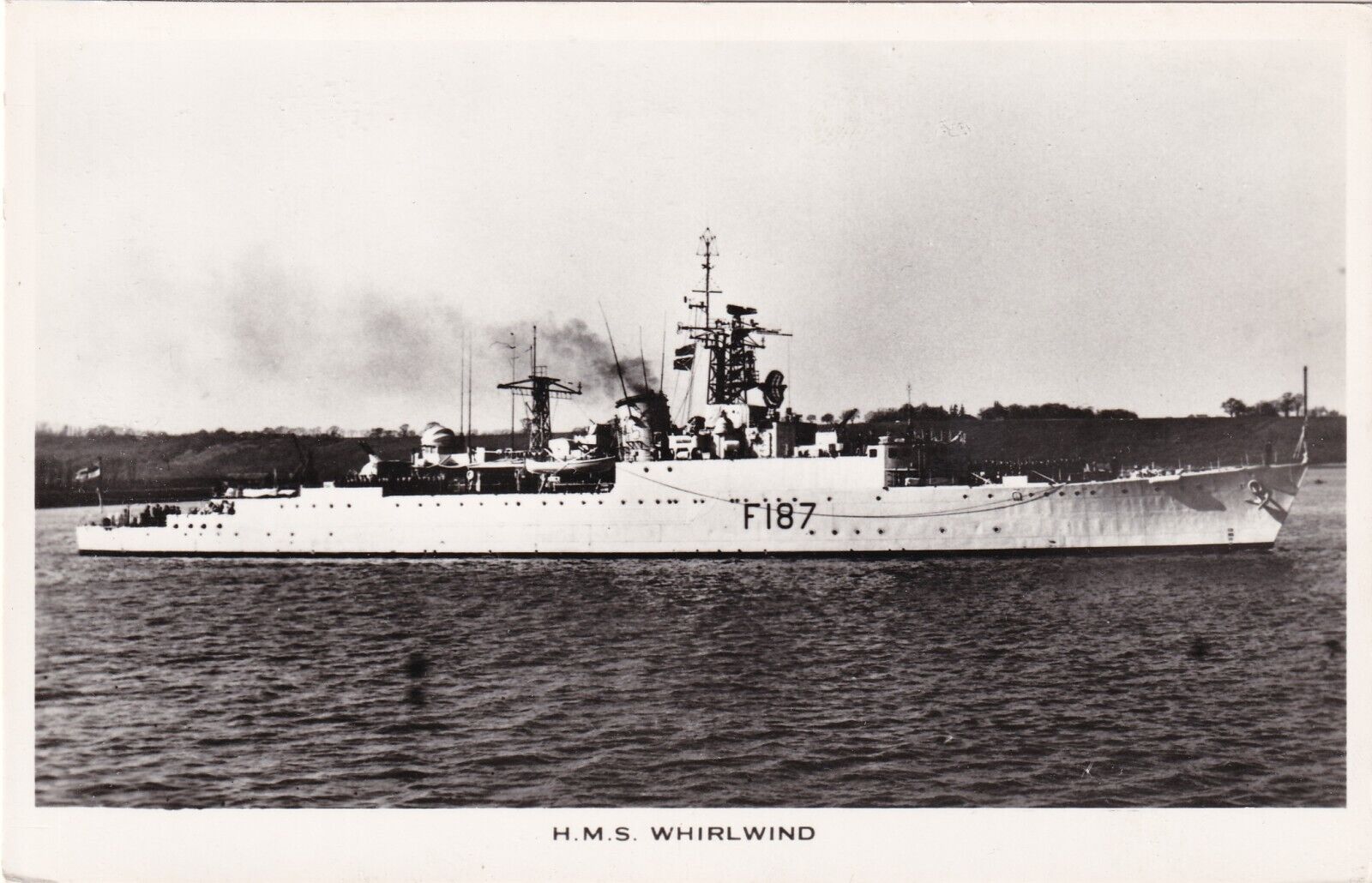 Vintage RPPC Postcard - H.M.S. F187 Whirlwind - Antisubmarine Frigate