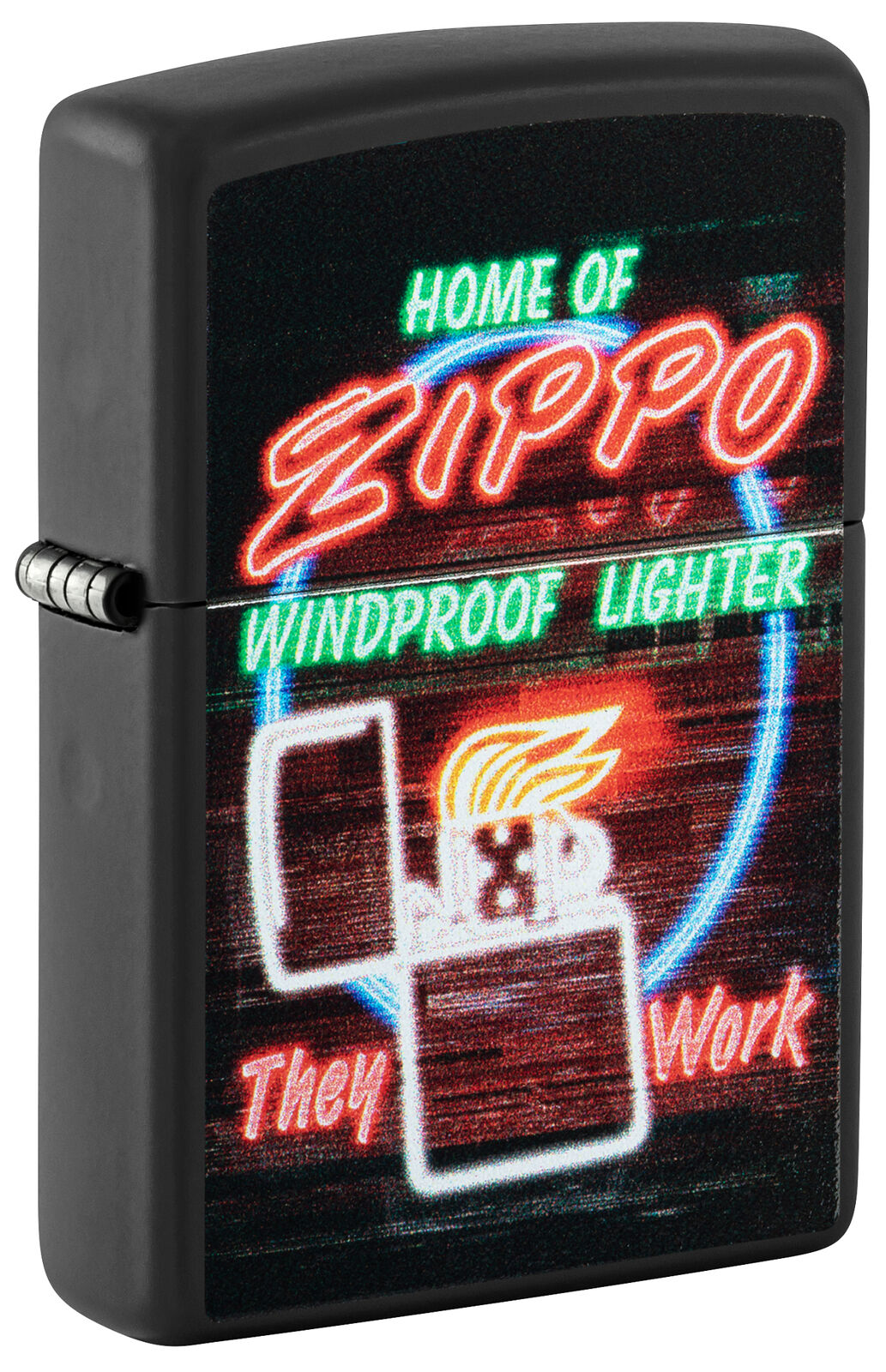 Zippo Neon Sign Design Black Matte Windproof Lighter, 48455