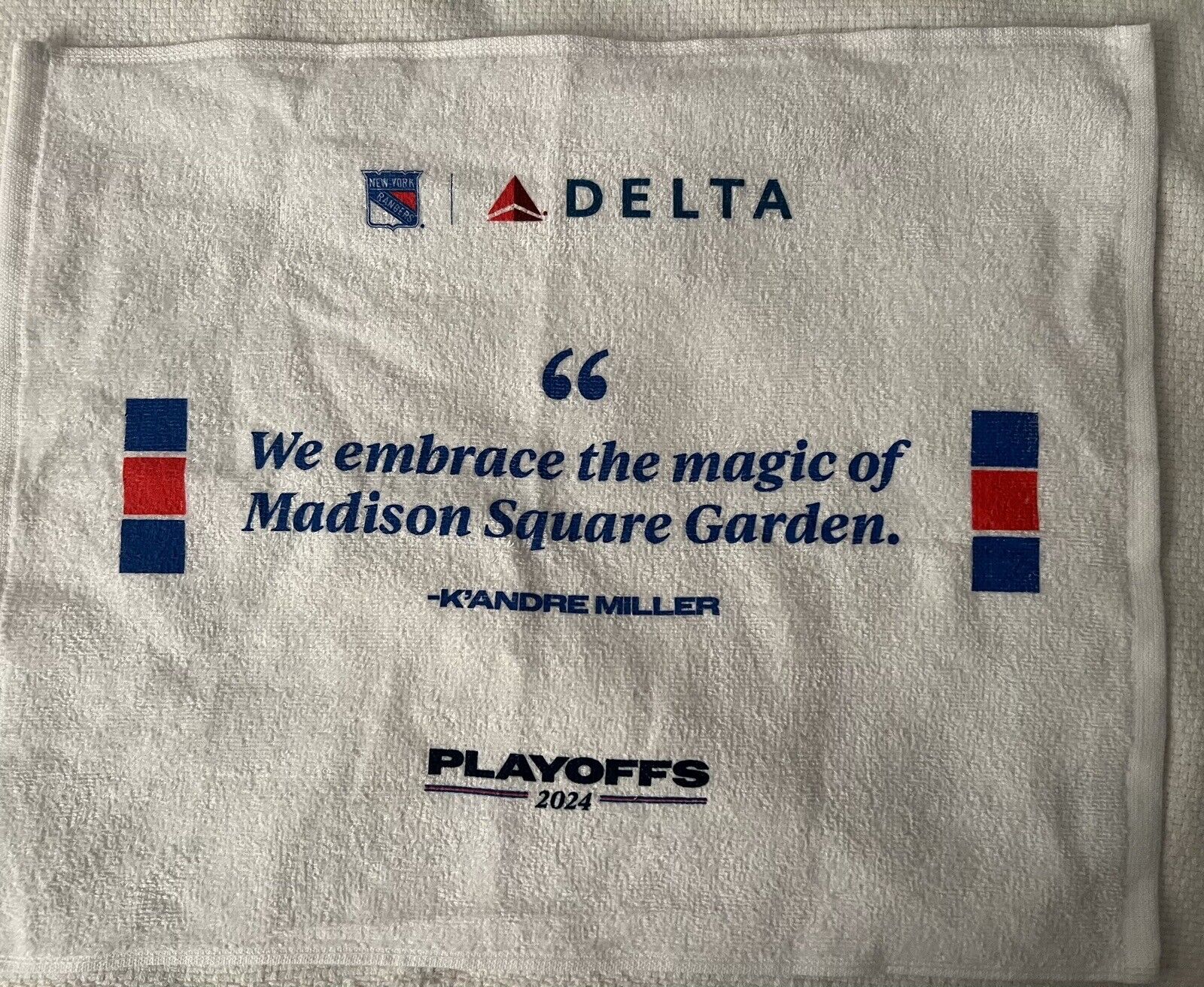 NY RANGERS RALLY TOWEL SGA 2024 MSG NHL PLAYOFFS K’ANDRE MILLER STANLEY CUP