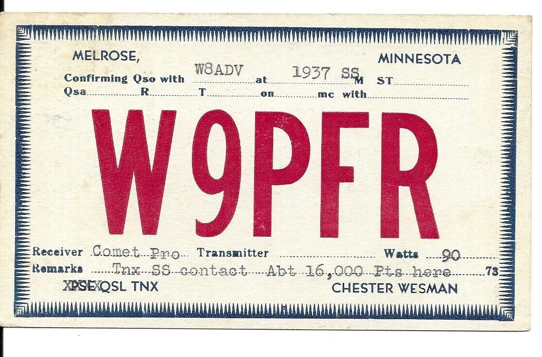 QSL  1938 Melrose  Minnesota       radio card