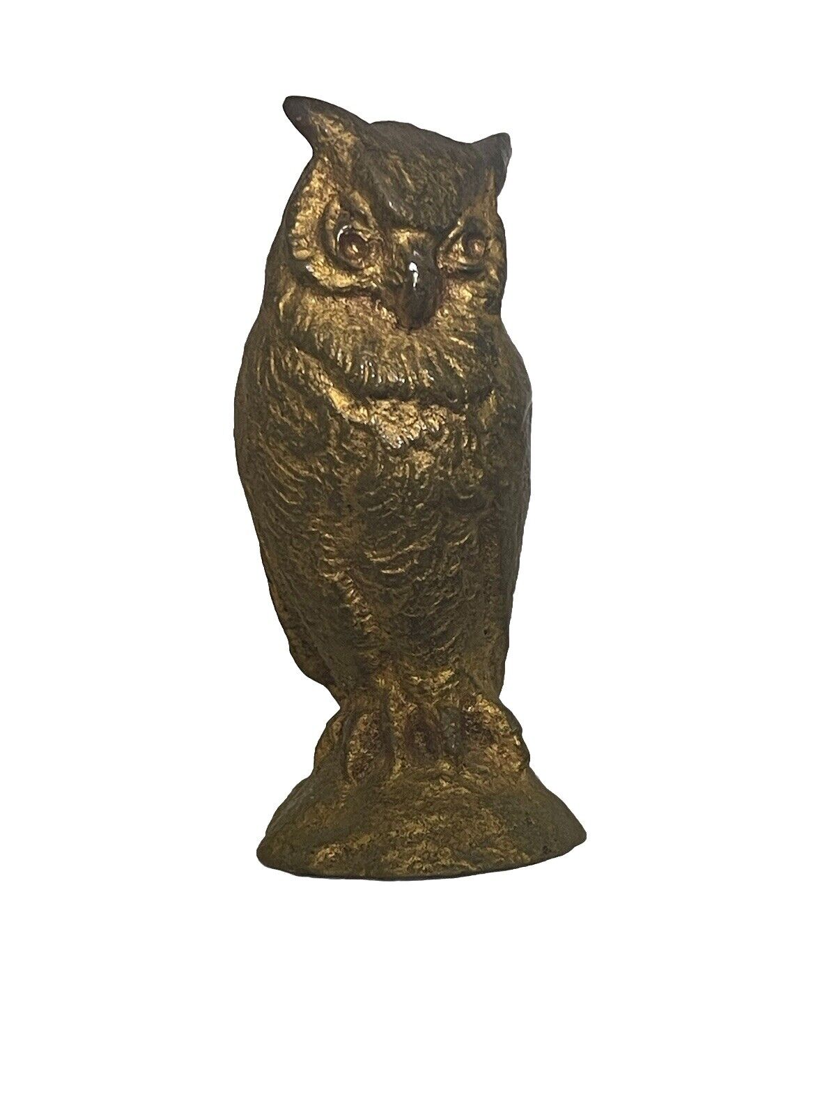 Vintage Antique Brass Bronze Owl Desk Decor Figurine Statue Paperweight MCM