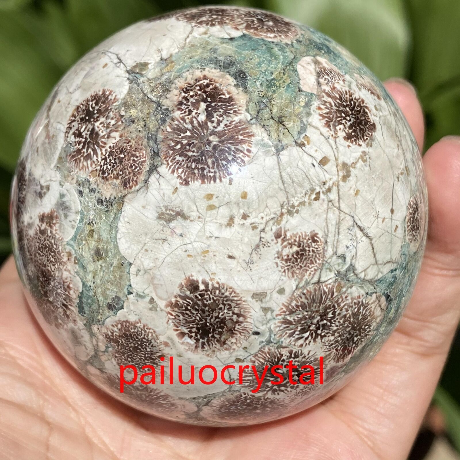 66mm Natural Green cherry blossom Ball Quartz Crystal Sphere Reiki Healing 390g