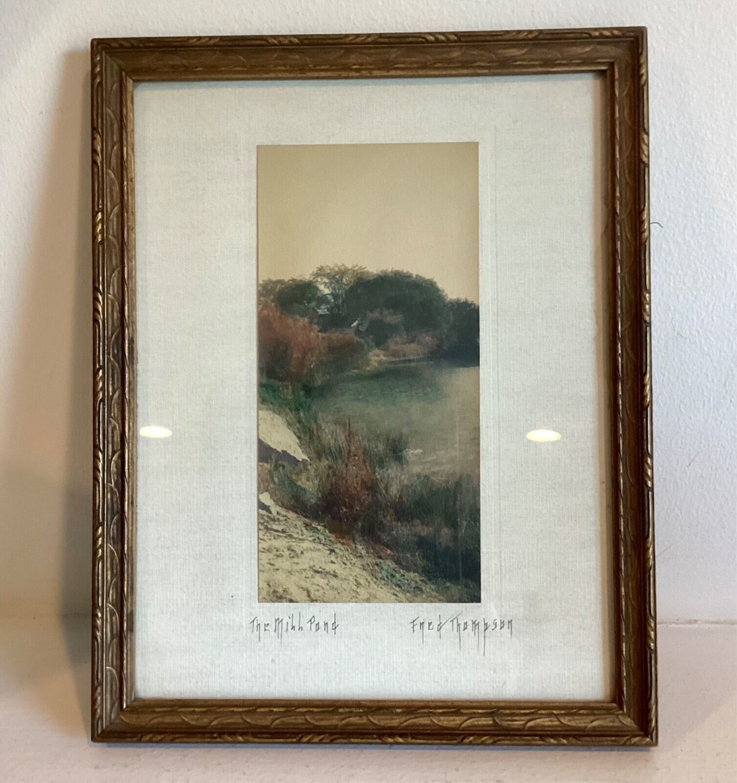 Antique Fred Thompson Hand Colored Framed Photo Print Signed The Mill Pond