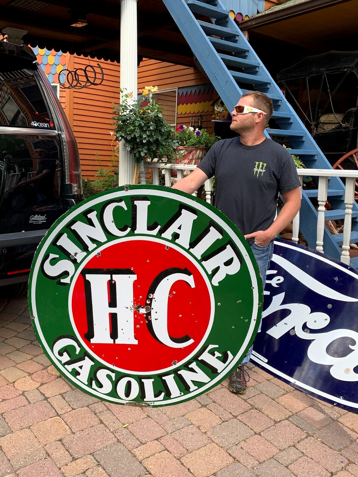 Vintage 48 inch Porcelain Sinclair HC Oil Gas Gasoline Sign 2sided original