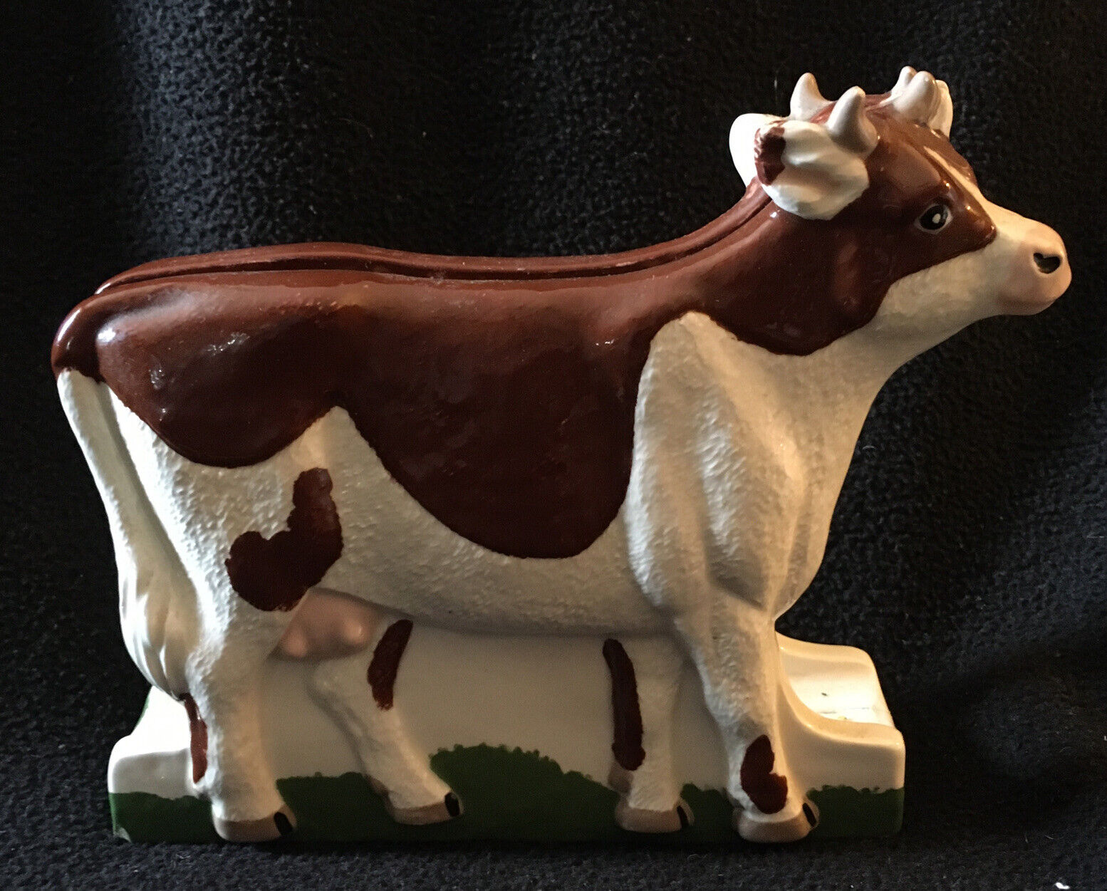 Vinatge Brown Ceramic Cow Napkin Holder