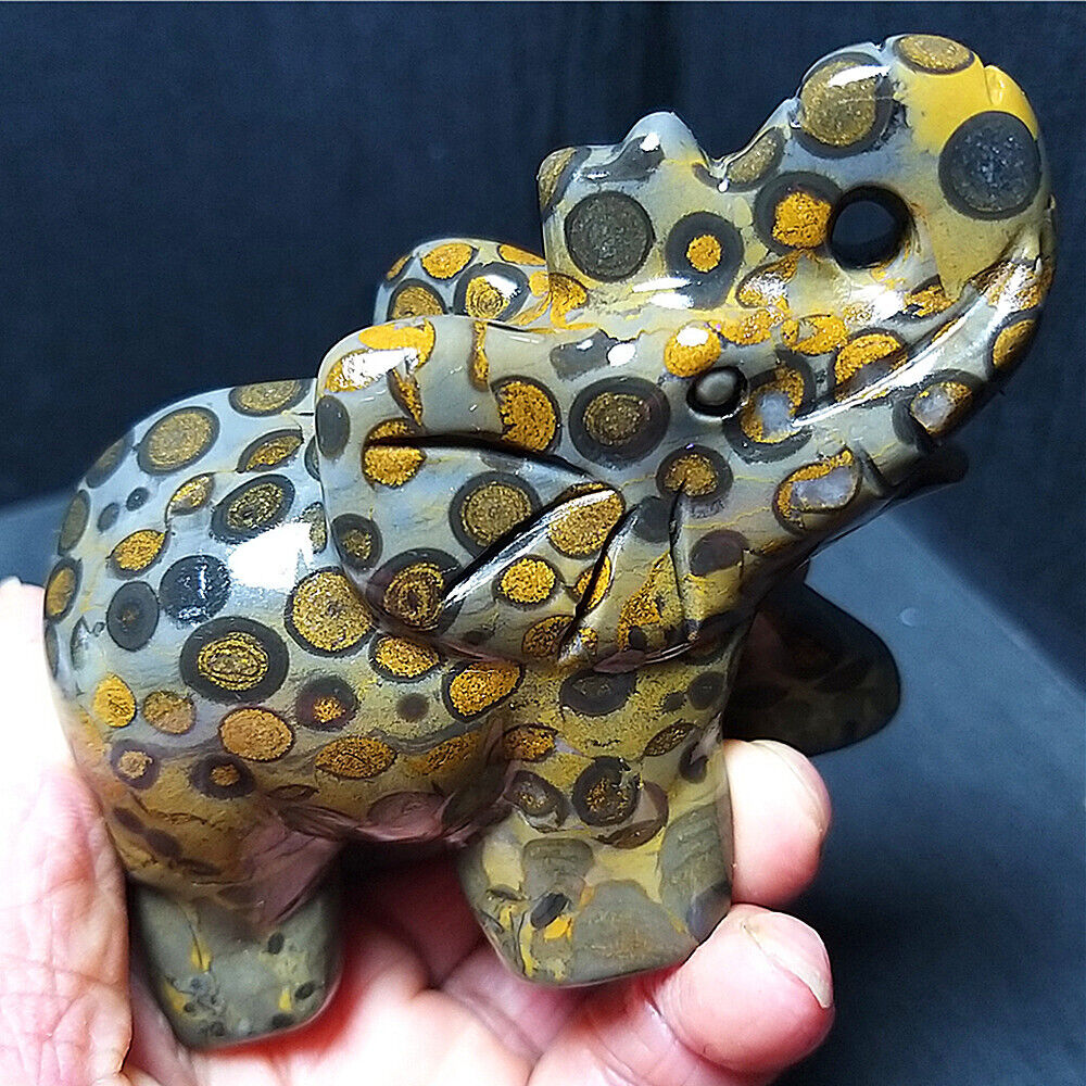 TOP 240G Natural Polished Leopard print Elephant Agate Hand-carved Healing A2417