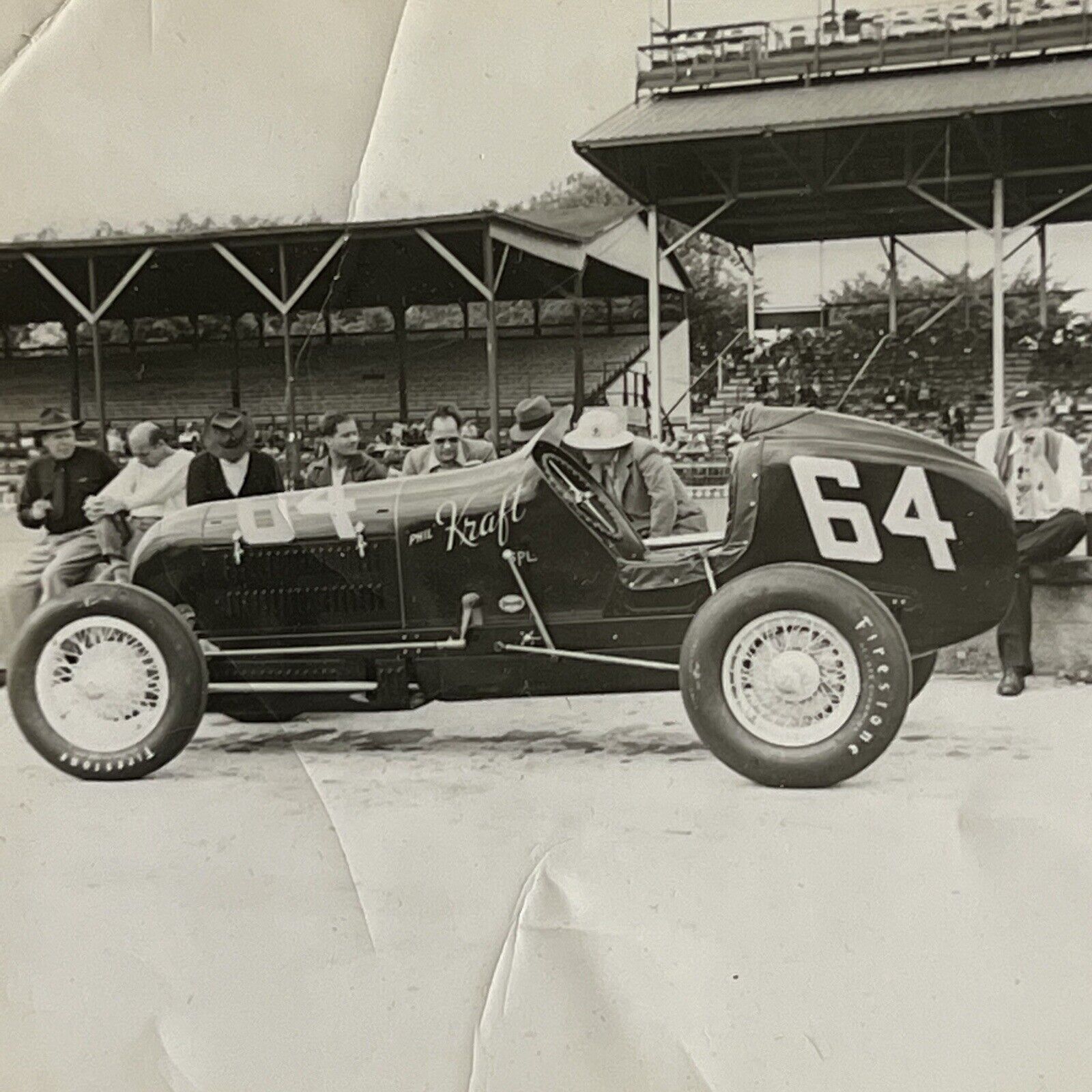 Vintage Snapshot Photograph Phil Kraft Indy Car #64 1940s Indianapolis Racing