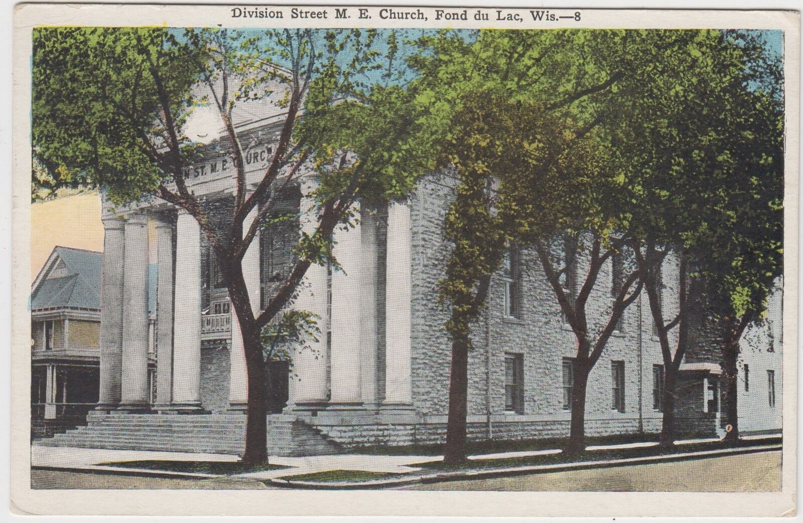Fond du Lac Wisconsin WI Postcard 1929 Division Street M. E. Church Weyauwega