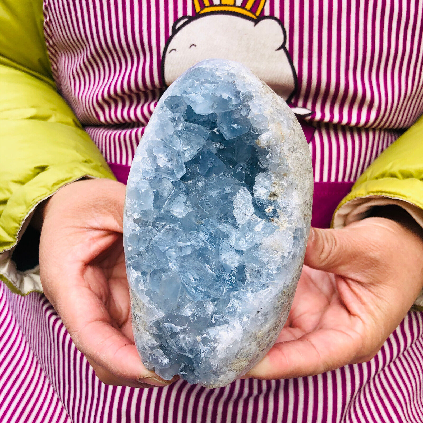 2.46LB Natural Blue Celestite Crystal Geode Cave Mineral Specimen Reiki Decor