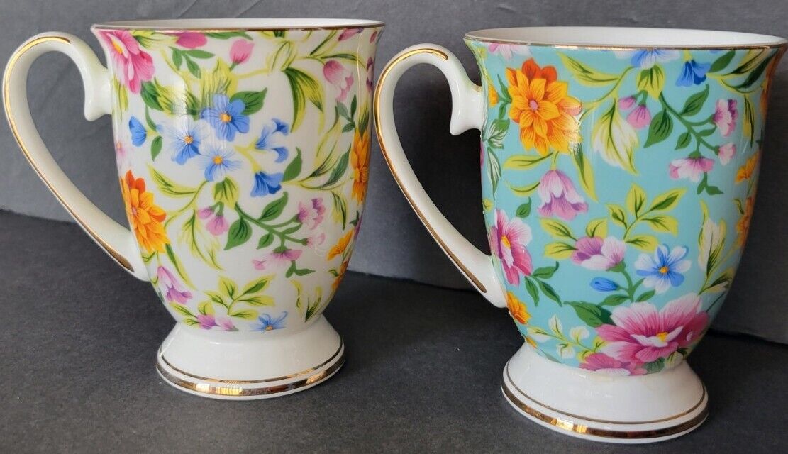 Awhome Royal Fine Bone China Floral Coffee Mug Tea Cup 11oz Set Of 2 