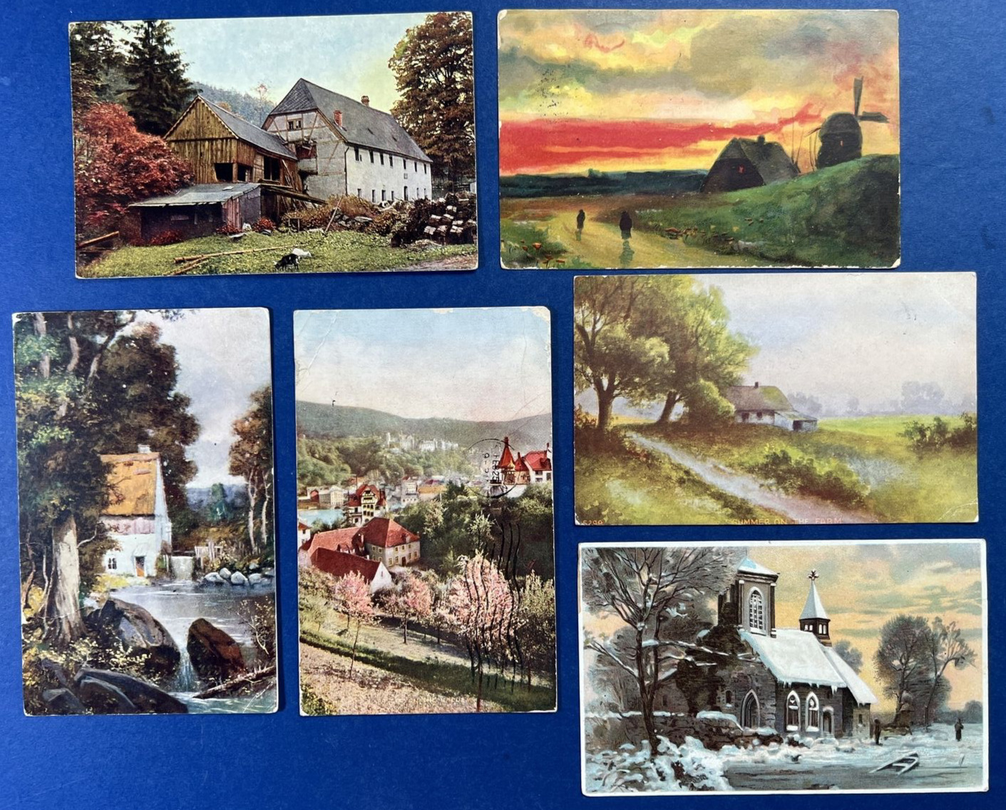 Mixture 6 Landscape Views Greetings Antique Postcards. Homes, City, Church