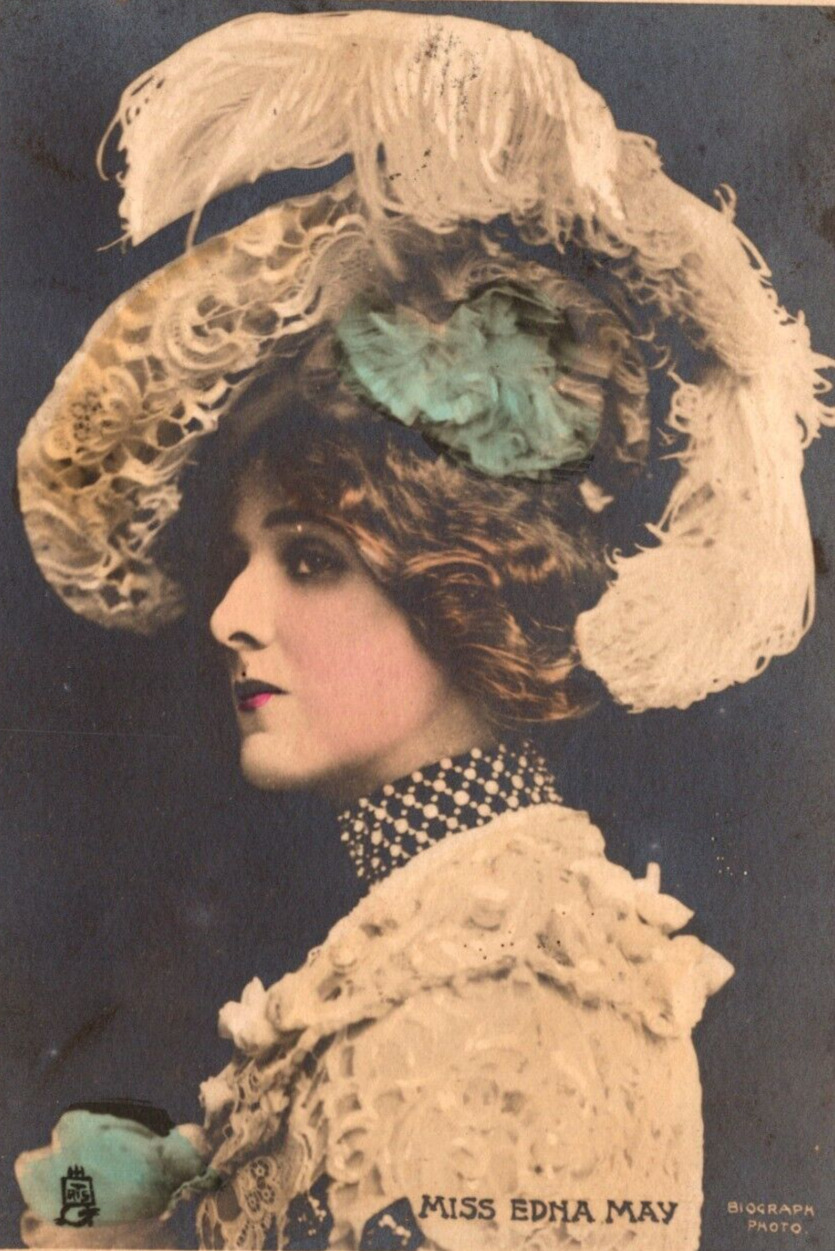 RPPC Miss Edna May Picture Hat Fashion Hand Color Tint TUCK\'s VINTAGE Postcard