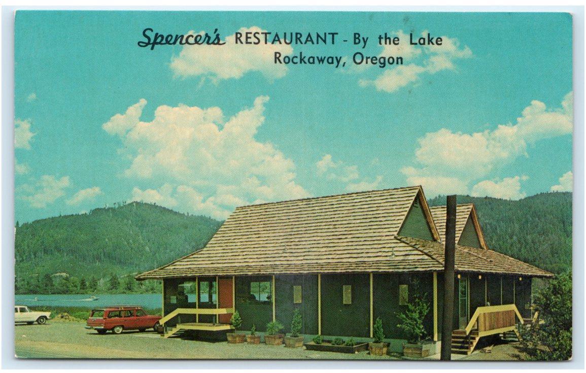 ROCKAWAY, OR Oregon ~ Roadside SPENCER'S RESTAURANT By The Lake c1960s  Postcard