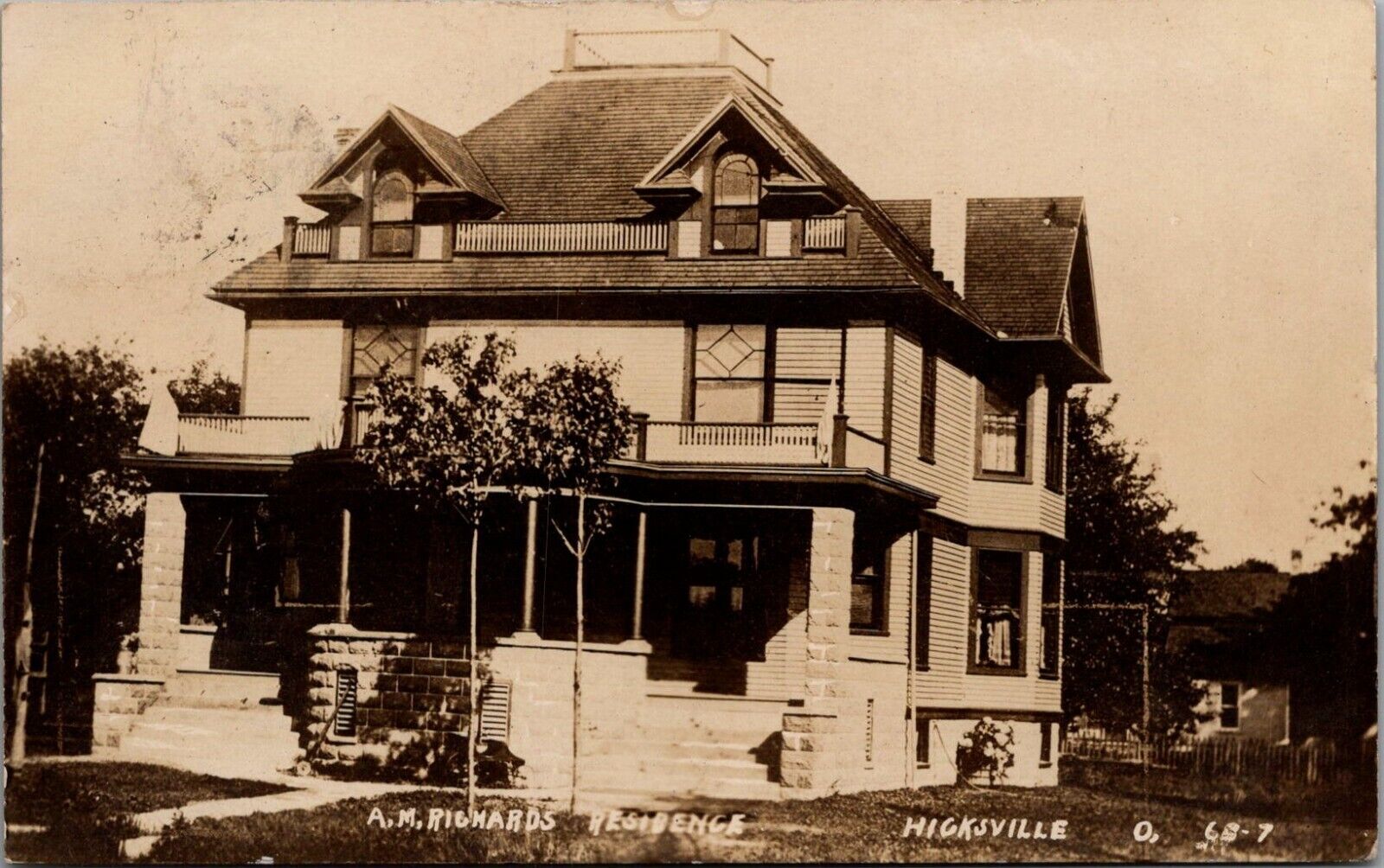 Postcard OH Hicksville, A.M. Richards Residence  1908   RPPC Real Photo  U7