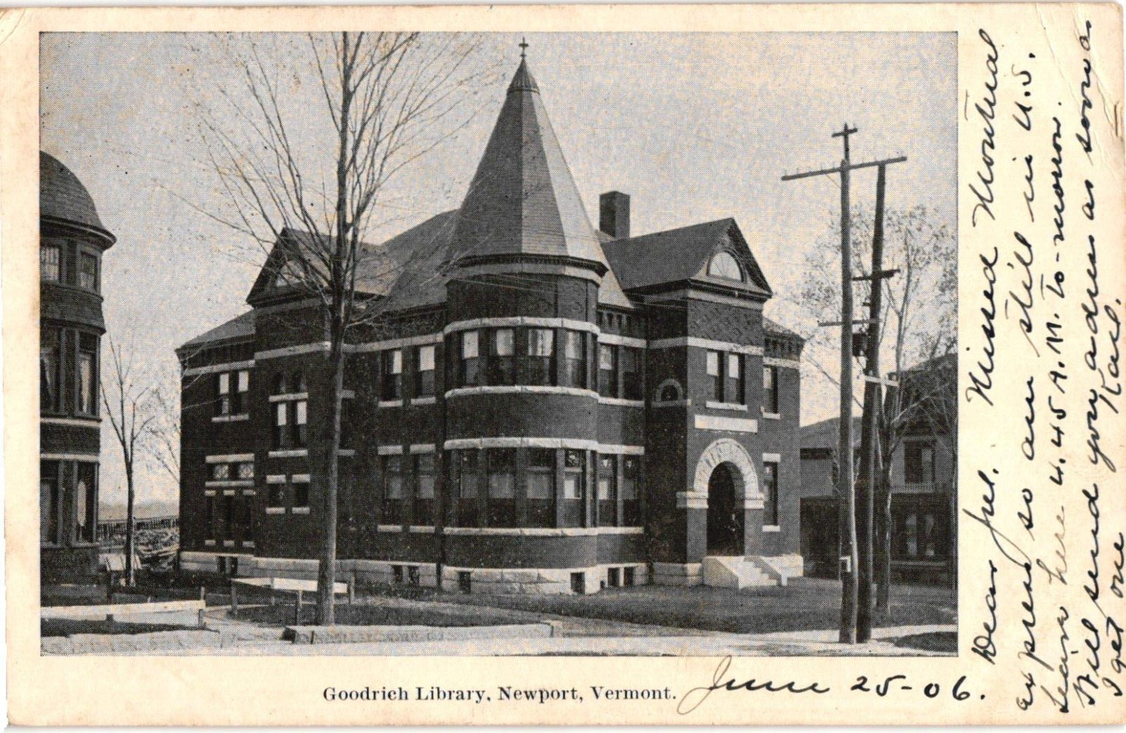 Postcard Vintage, Goodrich library, Newport Vermont
