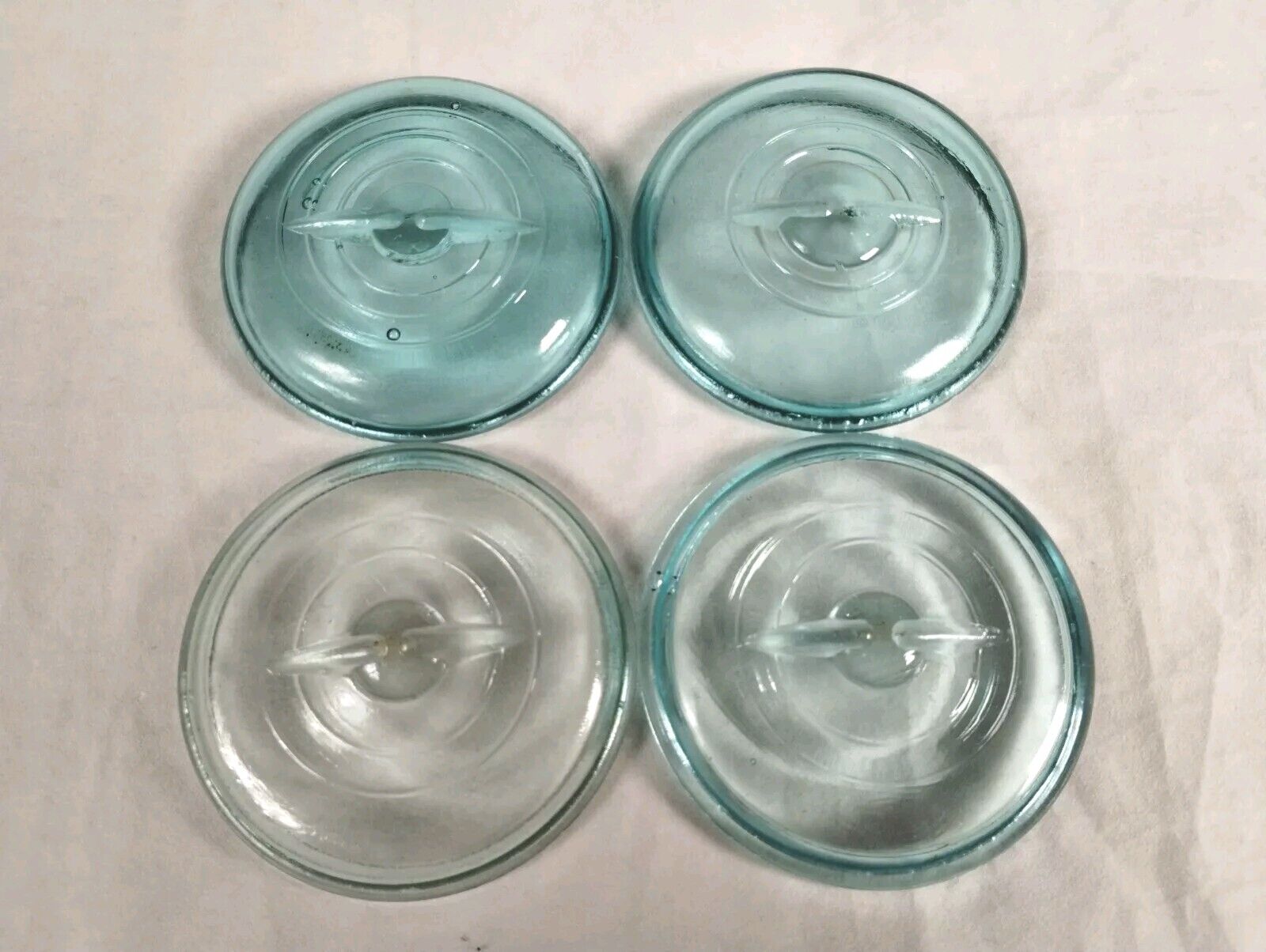 Vtg Blue Glass Mason Jar Replacement Lids for Canning Jars w/Wire Bail Lot of 4
