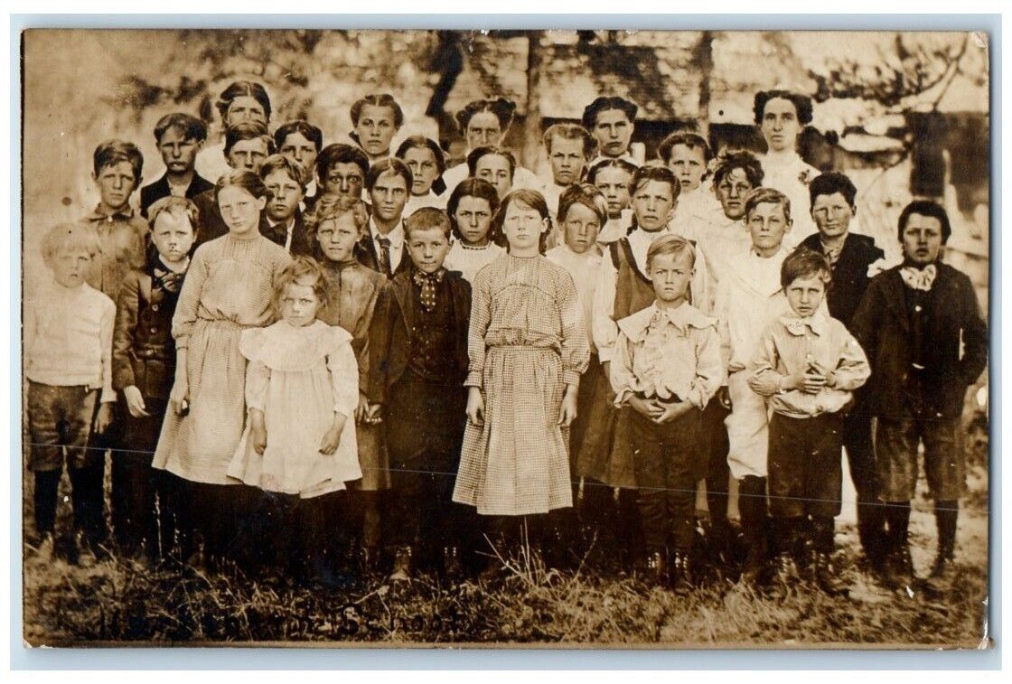 1909 Boys Girls Students School Teacher Group Staples MN RPPC Photo Postcard