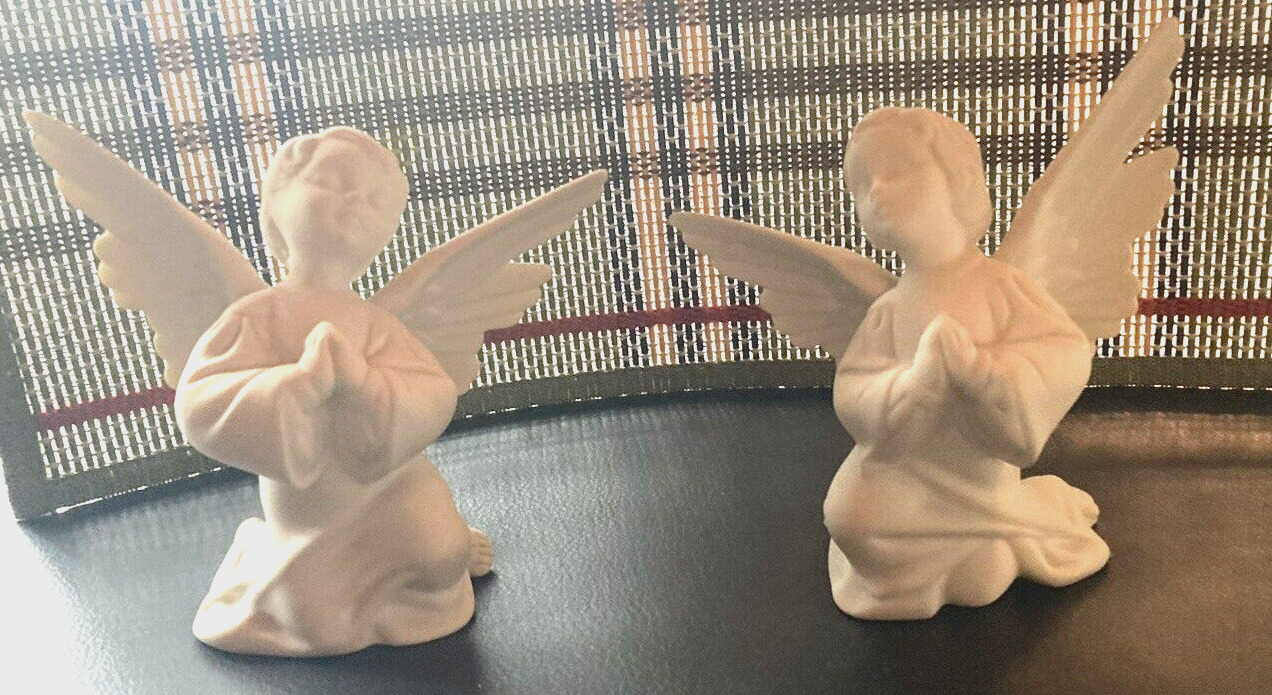 BOEHM BISQUE Kneeling Angels- Brother & Sister Excellent Condition  USA