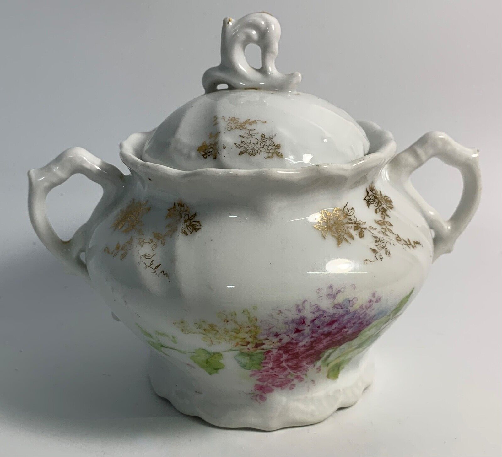 VTG Ceramic? Porcelain? Sugar Bowl Pot Dish w/ Lid Floral Design Flowers
