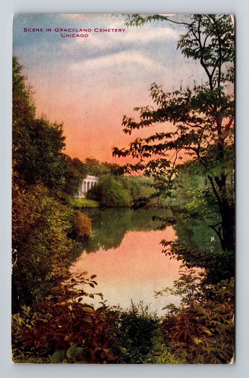 Chicago IL-Illinois, Scene In Graceland Cemetery, Vintage c1910 Postcard