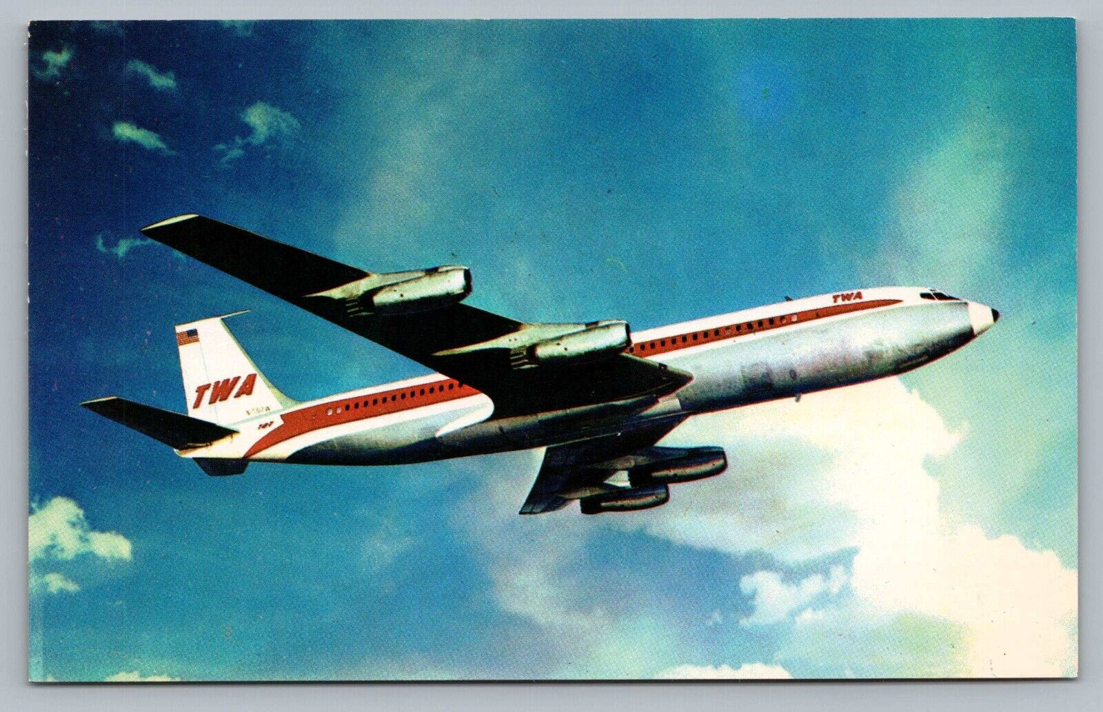 TWA SuperJet Boeing 707 In Flight Airplane Trans World Airlines Vtg Postcard P6
