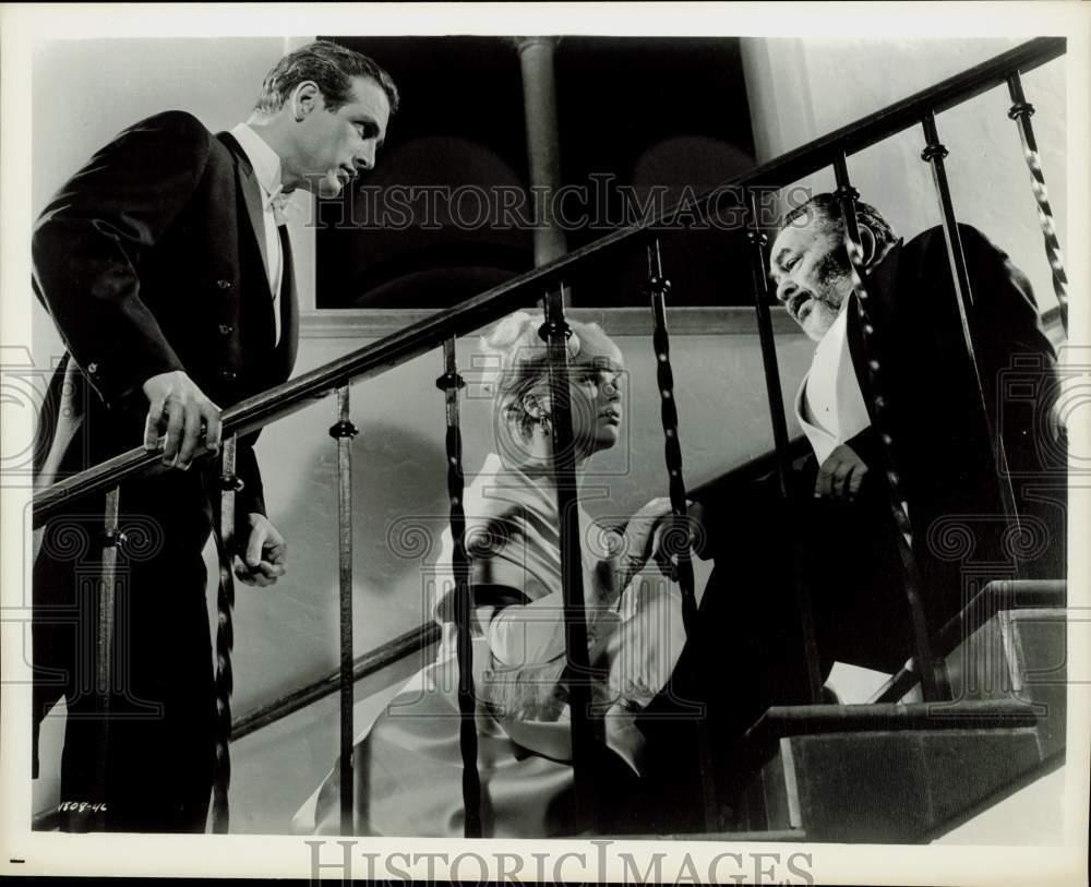 Press Photo Edward G. Robinson, Elke Sommer, Paul Newman in \