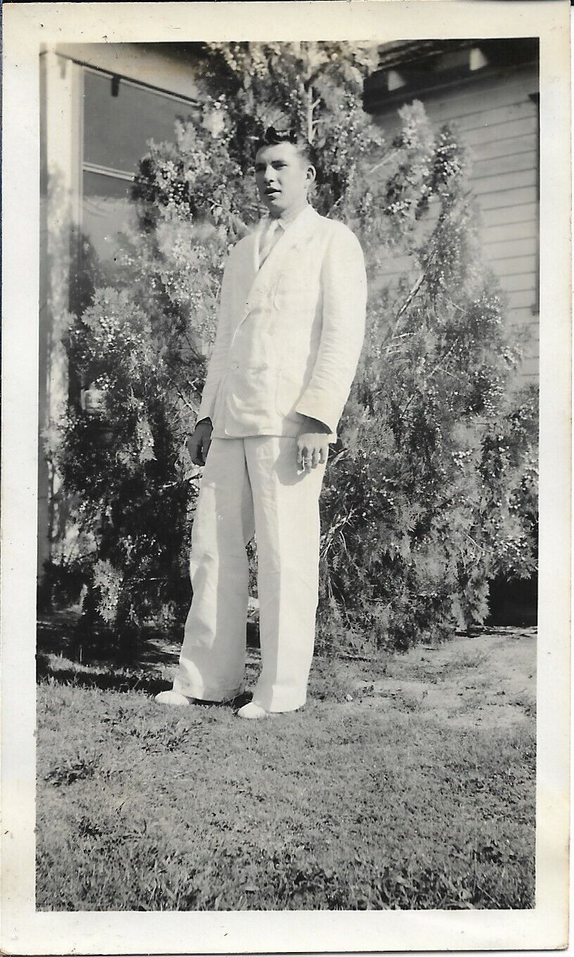 Young Man In White Suit Photograph 1930s Handsome Gay Interest 2 3/4 x 4 1/2