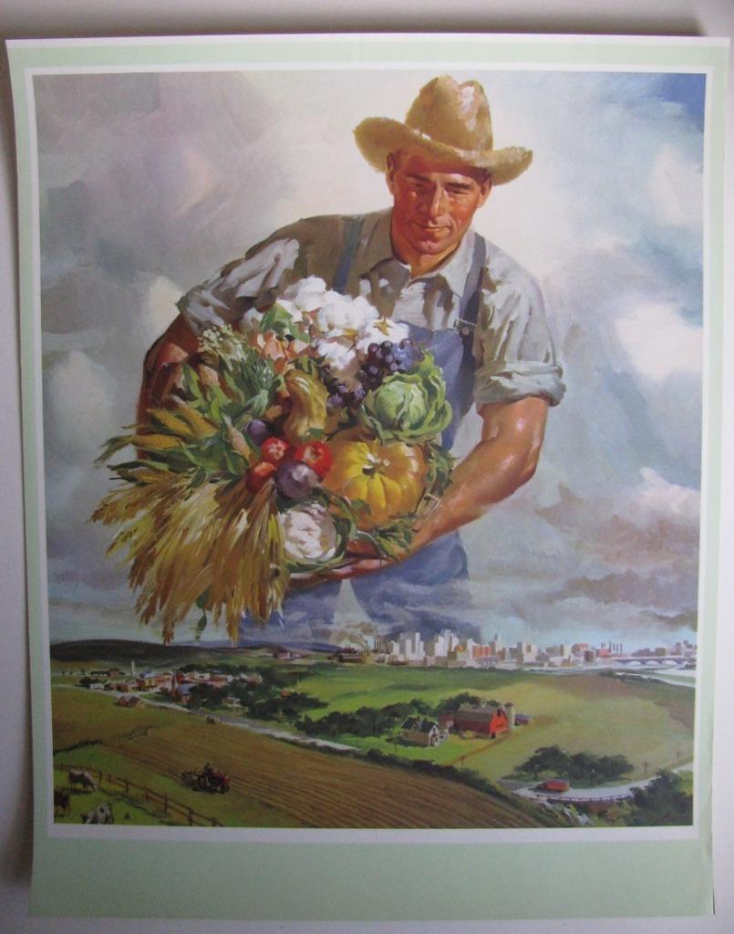 AUTHENTIC 1940\'S WW2 AGRICULTURE FOOD POSTER by Attrib: JES SCHLAIKJER 19X24 ART