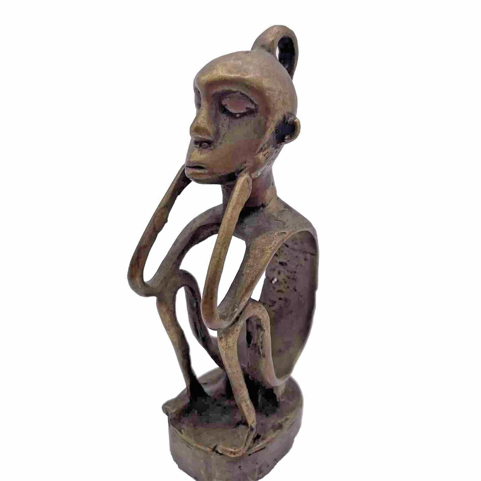 African Sculpture Handcrafted Bronze Figurine Guardian Protector 5” Vintage