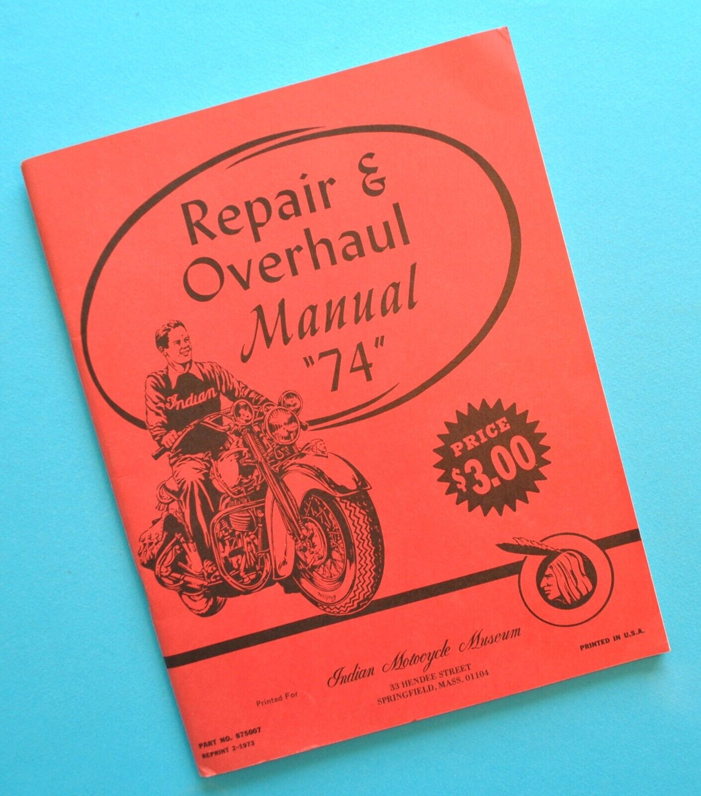 Vintage 1930's-1940's Indian Motorcycle Service Manual Chief 74 Restoration Book